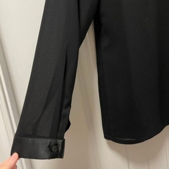 Vintage Satin Trim Hidden Button Blouse Black - Picture 12 of 15